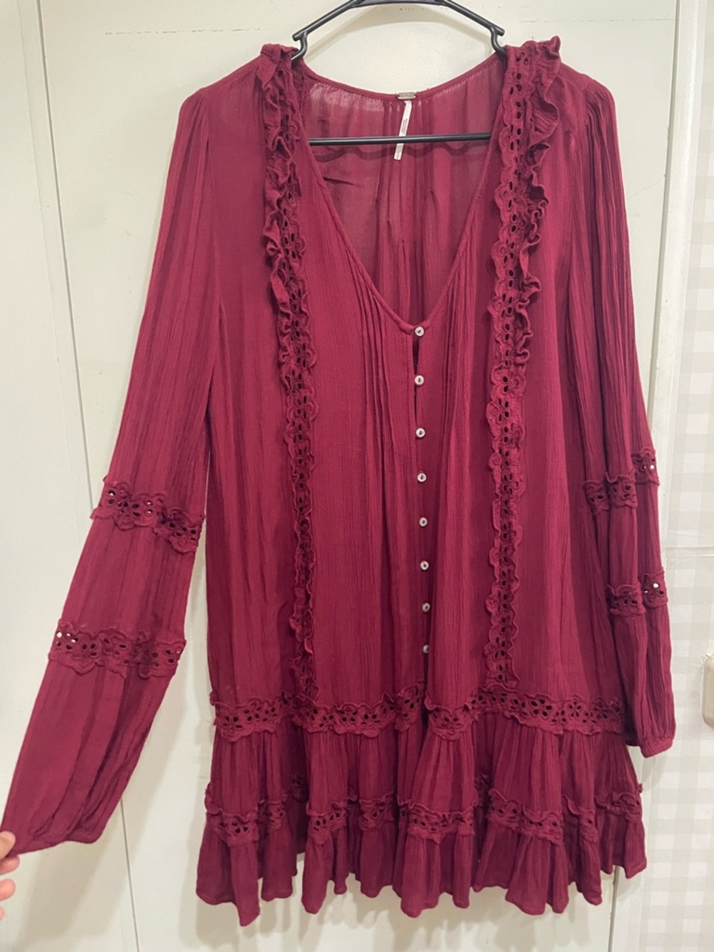 Free People Burgundy Ruffle Trim Mini Dress